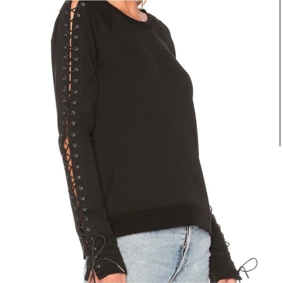 PAM & GELA Black Lace-Up Sleeve Sweatshirt / Sweater - Picture 2 of 5